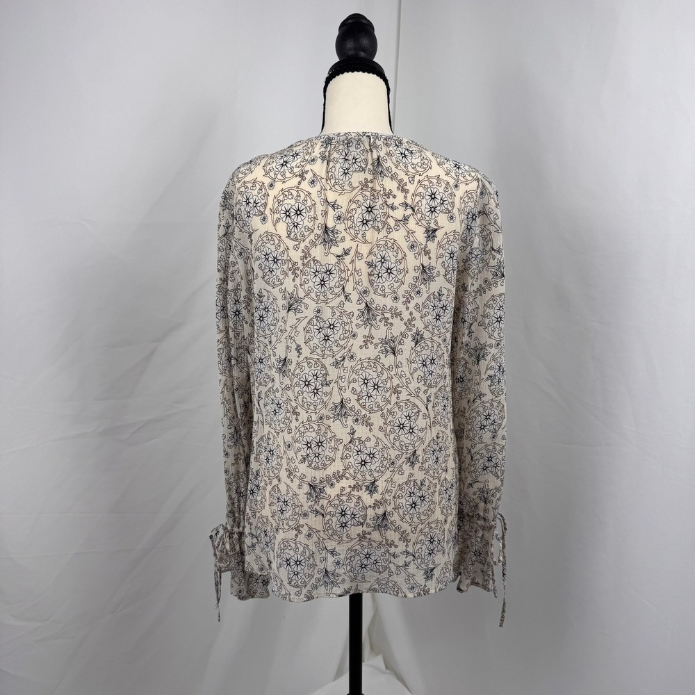 Derek Lam 10 Crosby Blouse Womens 10 Cream 100% Silk Floral Tie Cuff Long Sleeve - Picture 2 of 12